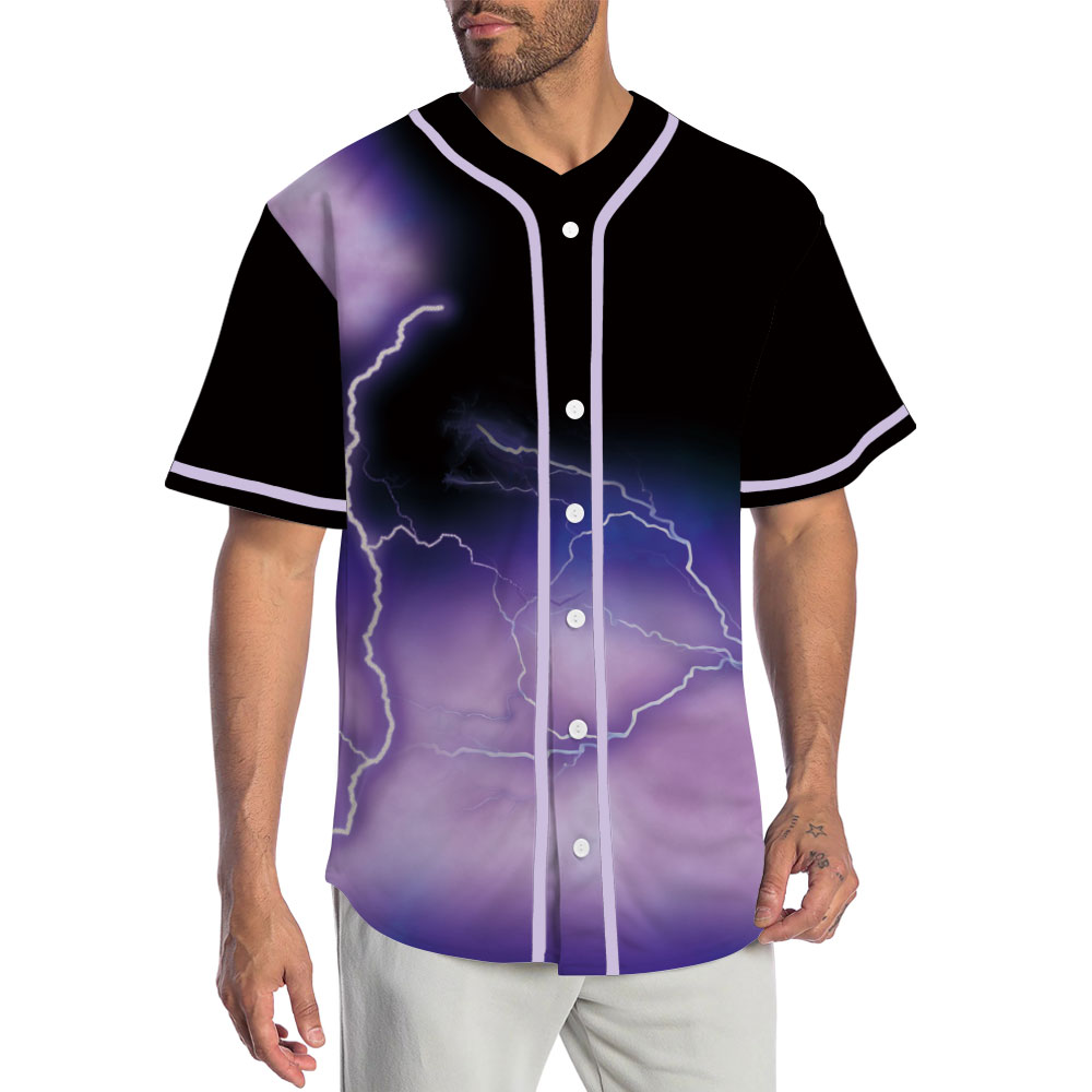 Lightning Pattern Bright Purple Baseball Jersey