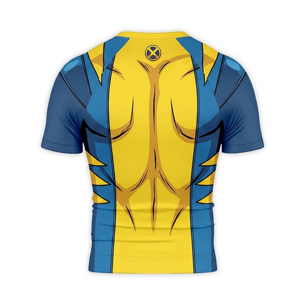 Logan x men Wolverine Superhero Titan Forge Chevron Patterns Blue And Yellow Short Sleeve Compression Shirt