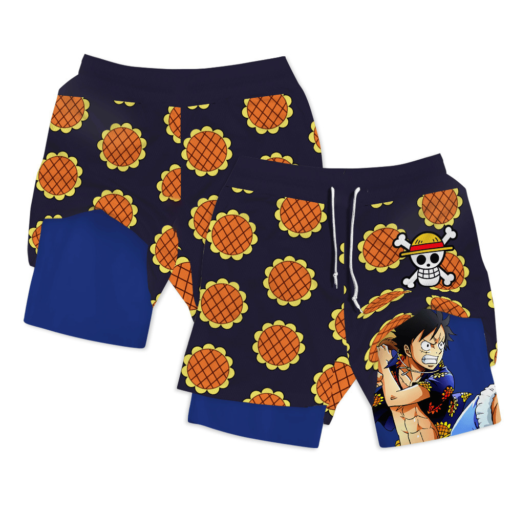 Luffy Dressrosa Arc Anime Shorts Compression Gym Shorts
