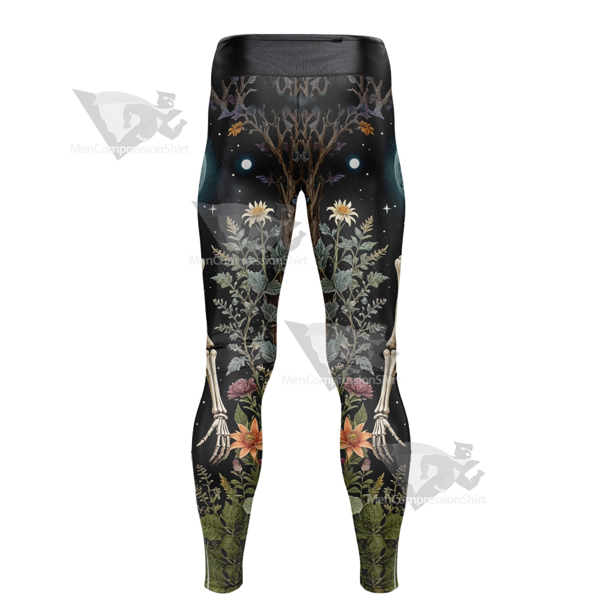 Lush And Withered Flower Skeleton Illustration Men Compression Legging
