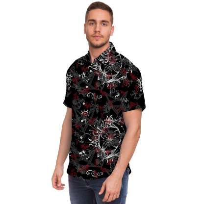 Magic Gothic Witch Men Print Short Sleeve Button-Up Shirts