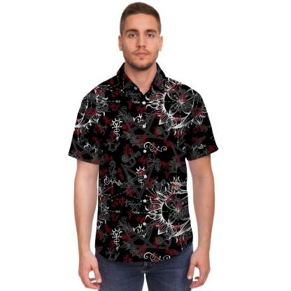 Magic Gothic Witch Men Print Short Sleeve Button-Up Shirts