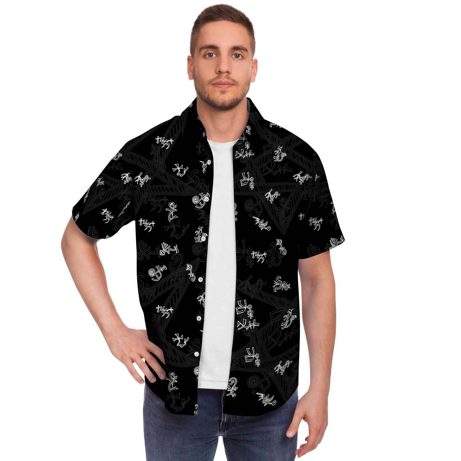 Magic Symbol Gothic Witch Men Print Short Sleeve Button-Up Shirts