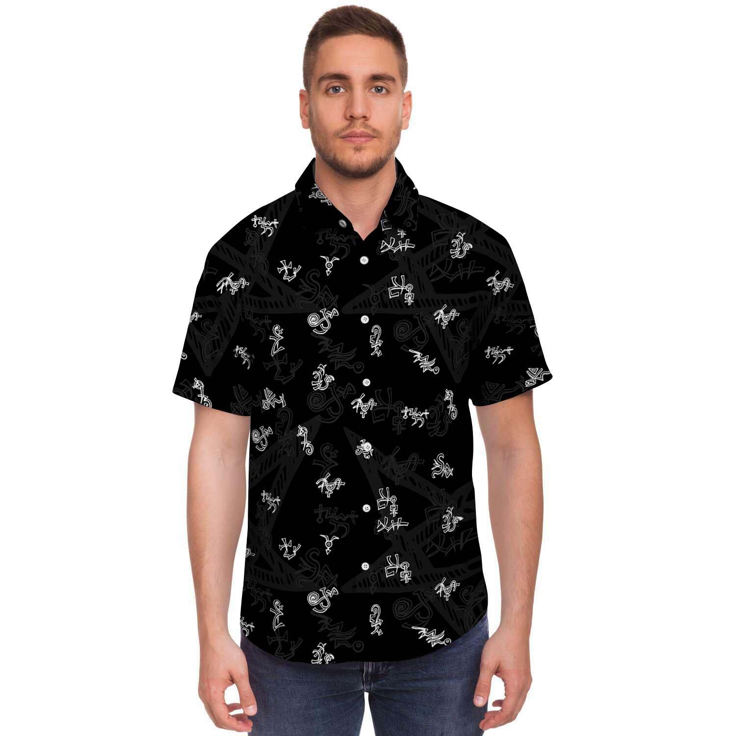 Magic Symbol Gothic Witch Men Print Short Sleeve Button-Up Shirts