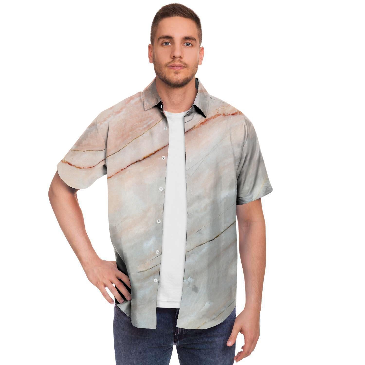 Marble Men Print Short Sleeve Button-Up Shirts