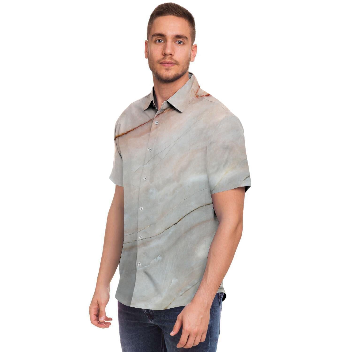 Marble Men Print Short Sleeve Button-Up Shirts