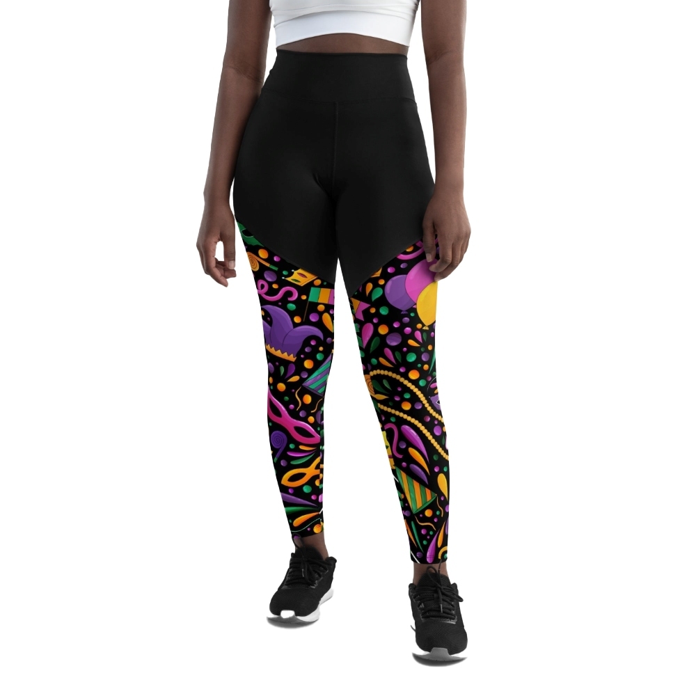 Mardi Gras Masks And Beads Party Women Compression Legging