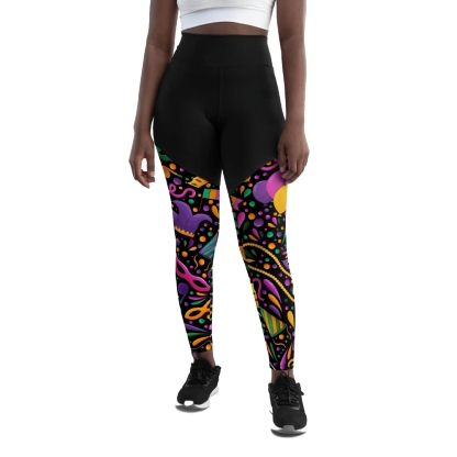 Mardi Gras Masks And Beads Party Women Compression Legging
