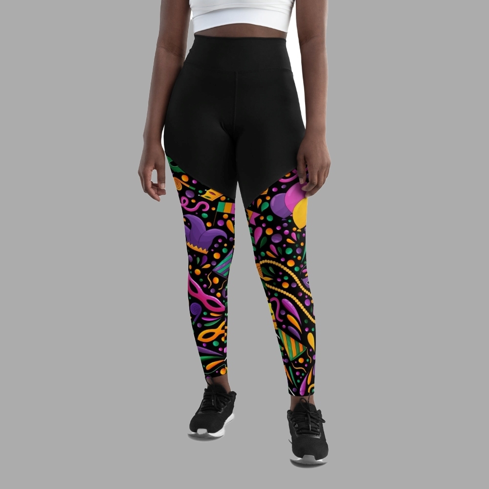 Mardi Gras Masks And Beads Party Women Compression Legging