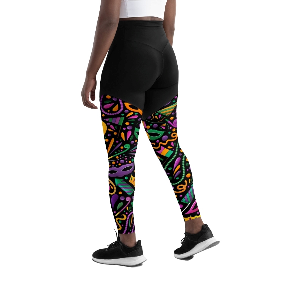 Mardi Gras Masks And Beads Party Women Compression Legging