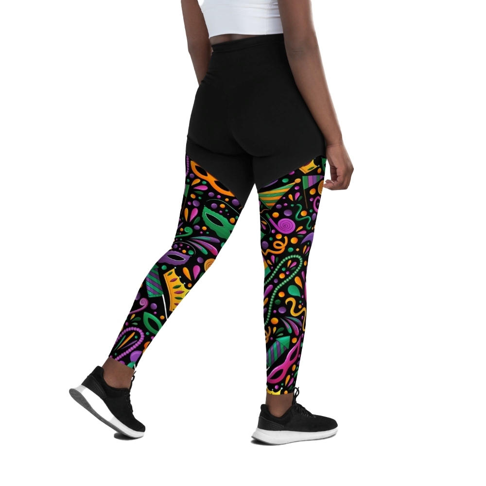 Mardi Gras Masks And Beads Party Women Compression Legging