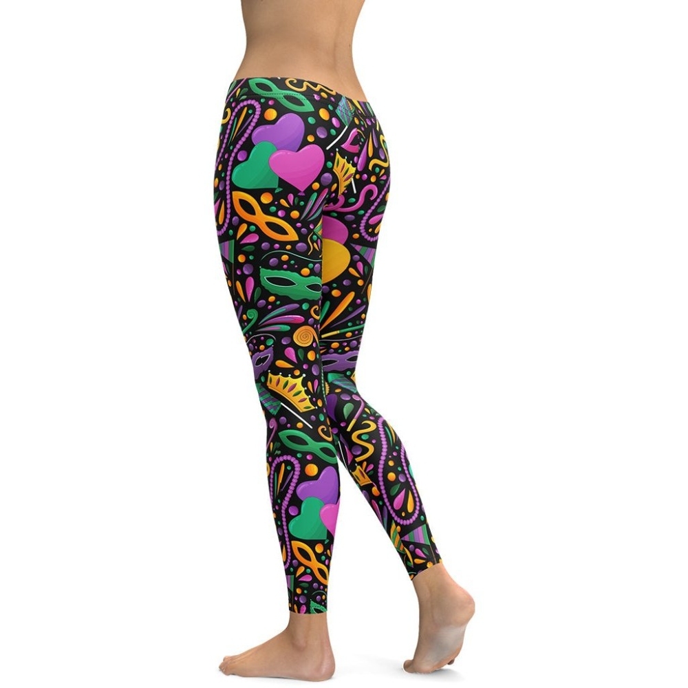 Mardi Gras Masks And Beads Party Women Compression Legging