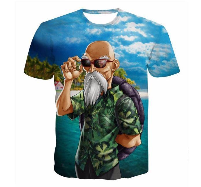 Master Roshi Beach Summer 3d Blue Hipster Anime T-Shirt
