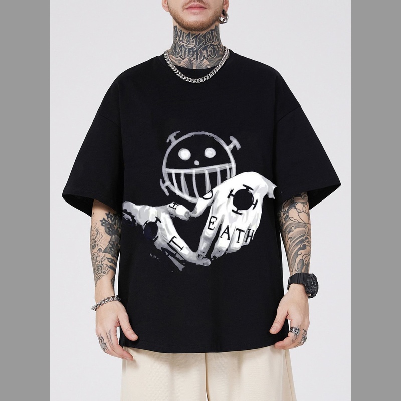 One Piece Black Smile With Hands Luffy Oversized T-Shirt