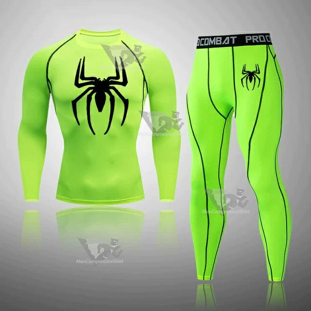 Mens Spider Skull Quick Dry Compression Set Light Green