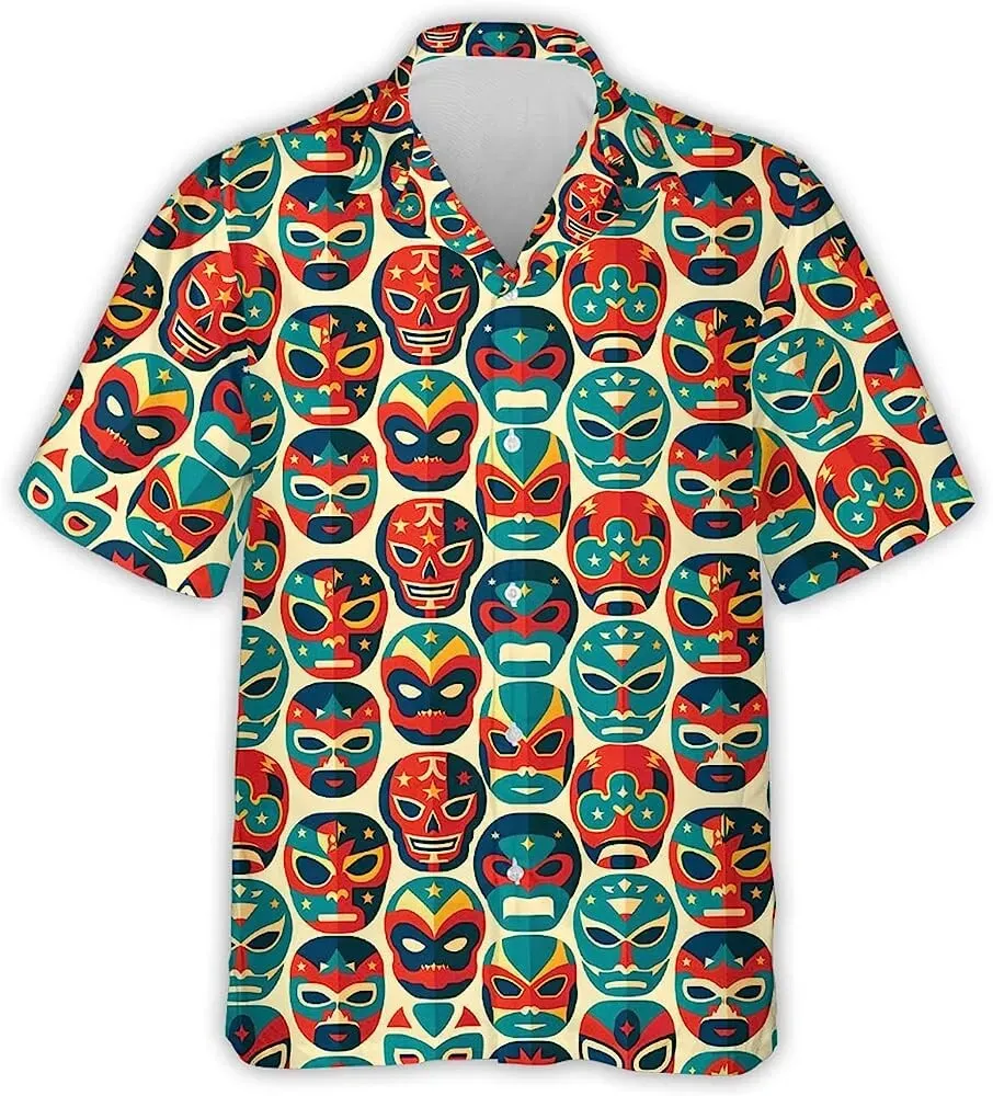 Mexican Luchador Masks Button Down Hawaiian Shirt Lucha Libre Hawaiian Shirts