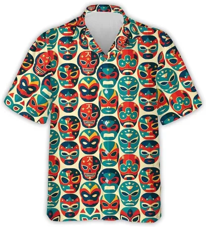 Mexican Luchador Masks Button Down Hawaiian Shirt Lucha Libre Hawaiian Shirts