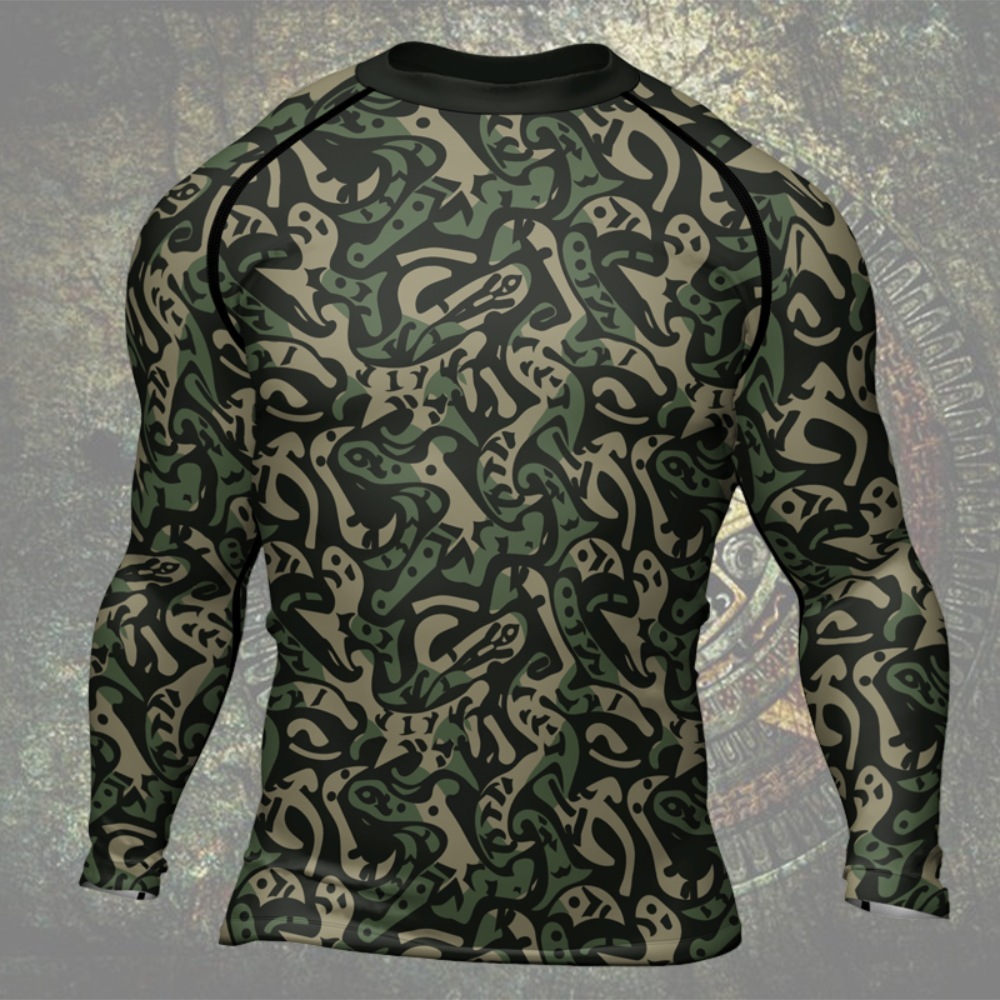 Military Abstract Camouflage Green Mens Long Sleeve Compression Shirt