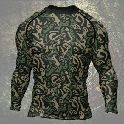 Military Abstract Camouflage Green Mens Long Sleeve Compression Shirt
