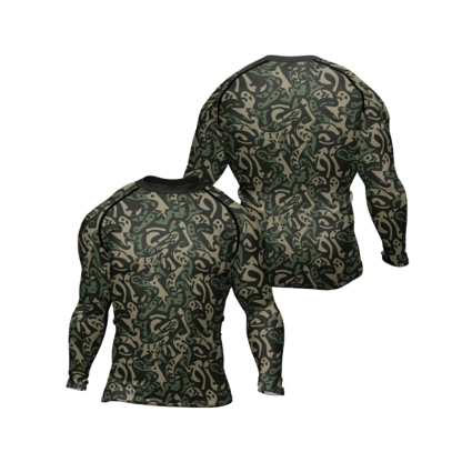 Military Abstract Camouflage Green Mens Long Sleeve Compression Shirt