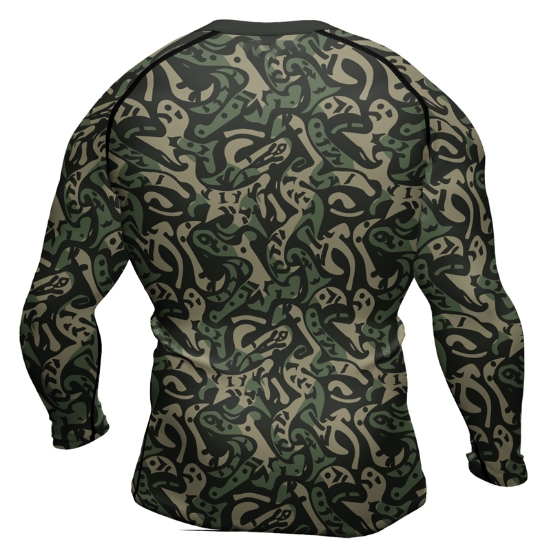 Military Abstract Camouflage Green Mens Long Sleeve Compression Shirt