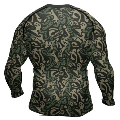 Military Abstract Camouflage Green Mens Long Sleeve Compression Shirt