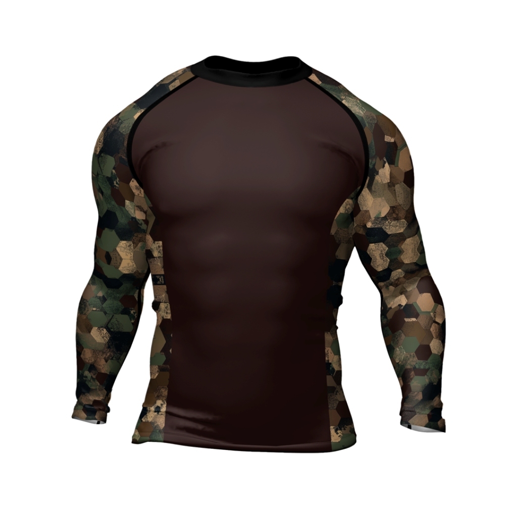 Military Hexagon Camouflage Mens Long Sleeve Compression Shirt