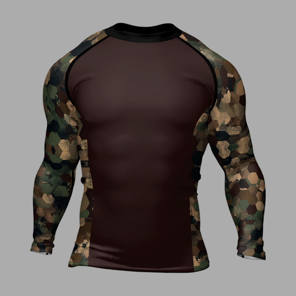 Military Hexagon Camouflage Mens Long Sleeve Compression Shirt
