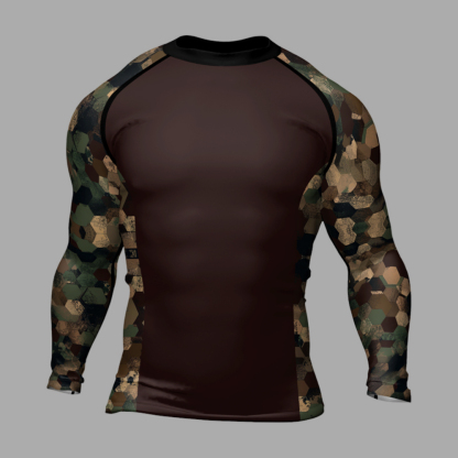 Military Hexagon Camouflage Mens Long Sleeve Compression Shirt