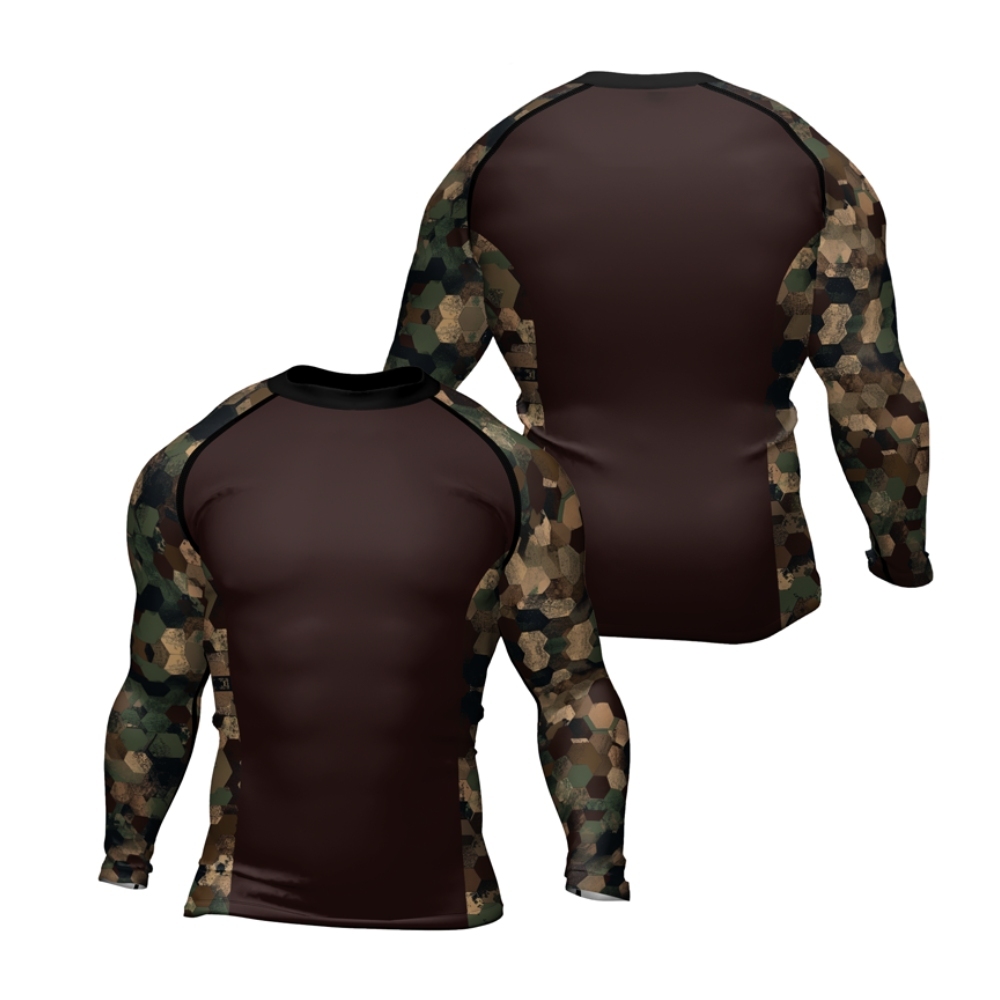 Military Hexagon Camouflage Mens Long Sleeve Compression Shirt