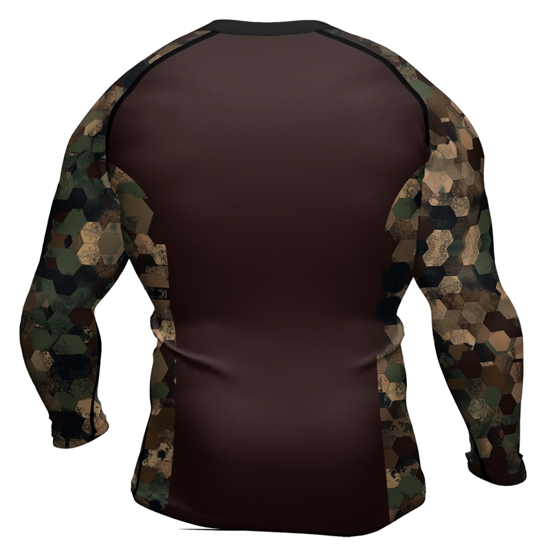 Military Hexagon Camouflage Mens Long Sleeve Compression Shirt