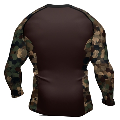 Military Hexagon Camouflage Mens Long Sleeve Compression Shirt