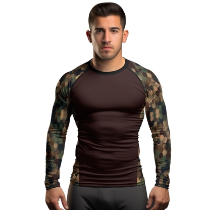 Military Hexagon Camouflage Mens Long Sleeve Compression Shirt