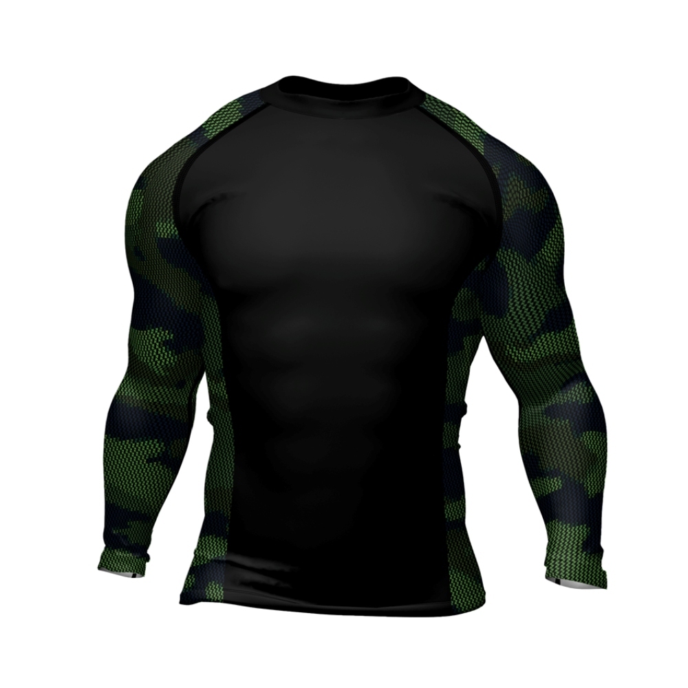 Military Woodland Camouflage Mens Long Sleeve Compression Shirt