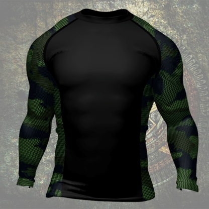 Military Woodland Camouflage Mens Long Sleeve Compression Shirt