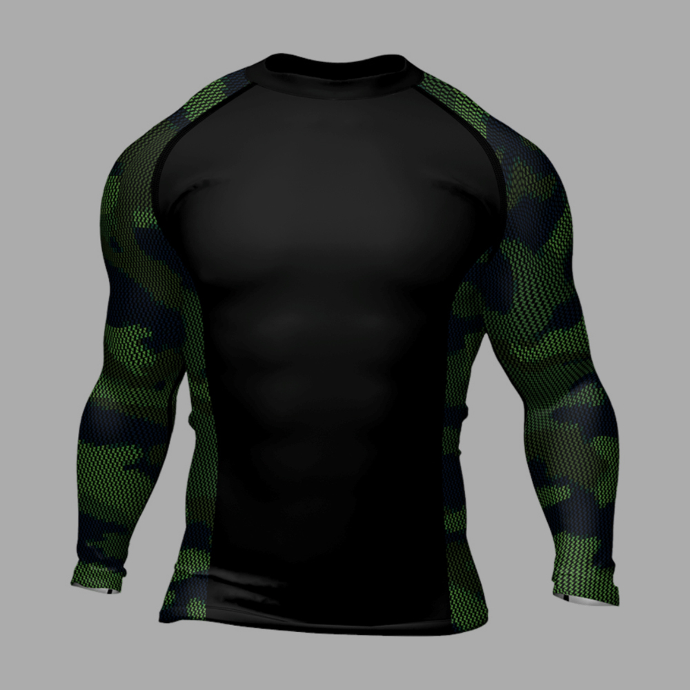 Military Woodland Camouflage Mens Long Sleeve Compression Shirt