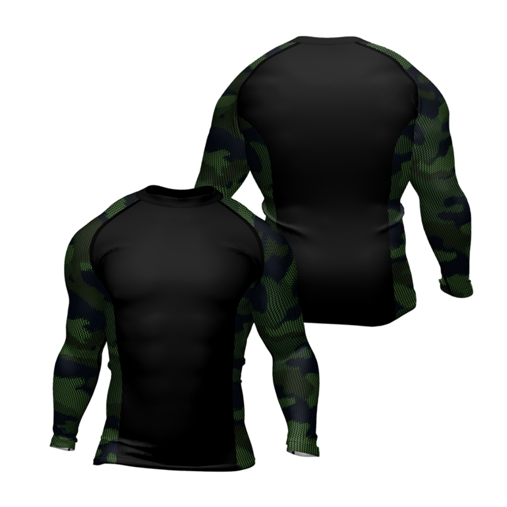 Military Woodland Camouflage Mens Long Sleeve Compression Shirt