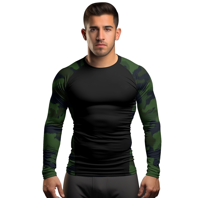 Military Woodland Camouflage Mens Long Sleeve Compression Shirt