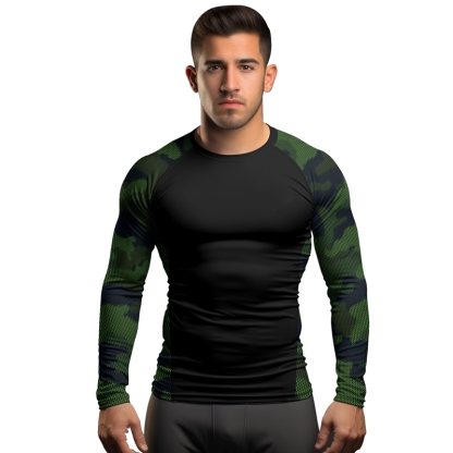 Military Woodland Camouflage Mens Long Sleeve Compression Shirt