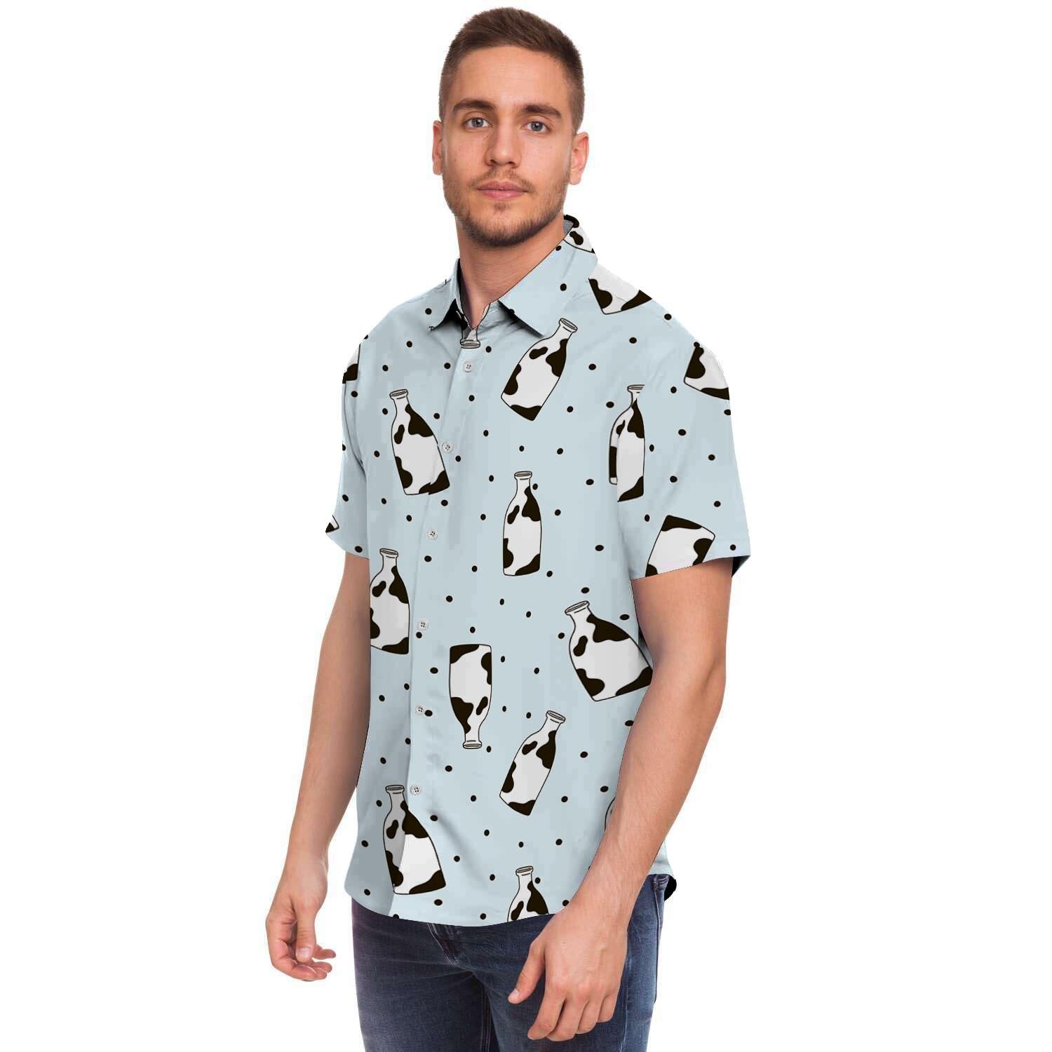 Milk Print Men Print Short Sleeve Button-Up Shirts