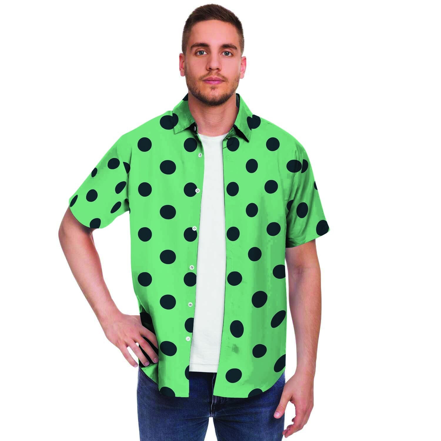 Mint And Green Polka Dot Men Print Short Sleeve Button-Up Shirts