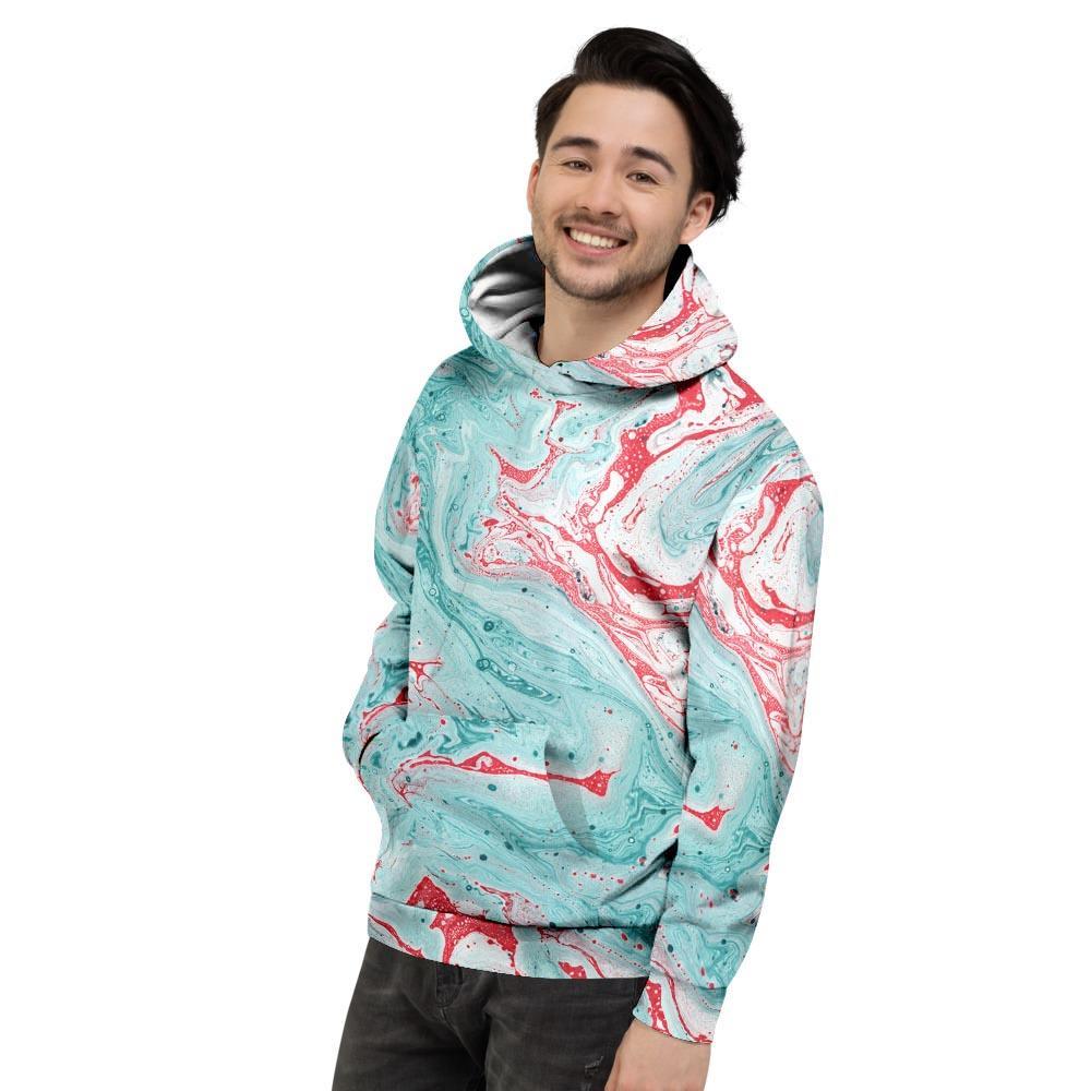 Mixed Red And Turquoise Marble Mens Full Size Hoodie