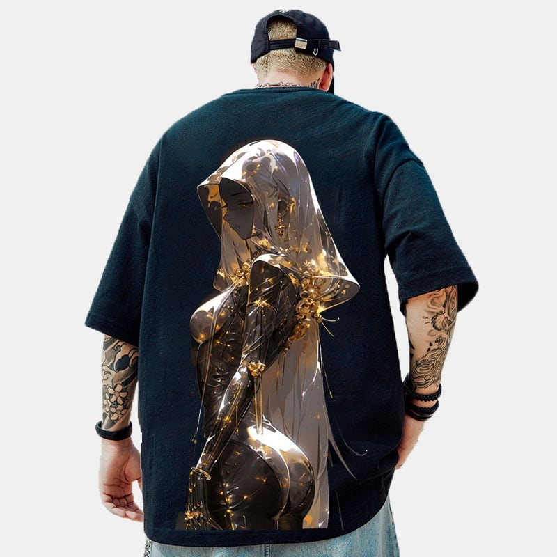 Anime Lady Black Tee Oversized Anime T-Shirt