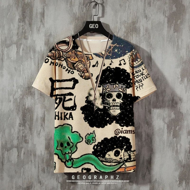One Piece Piano Short Sleeve T-Shirt Geometric Pattern Casual Tee