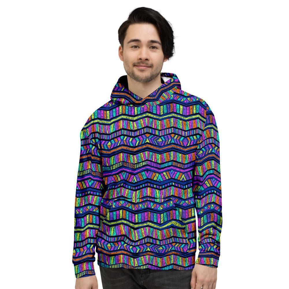 Multicolor Indian Aztec Doodle Elements Abstract Mens Full Size Hoodie