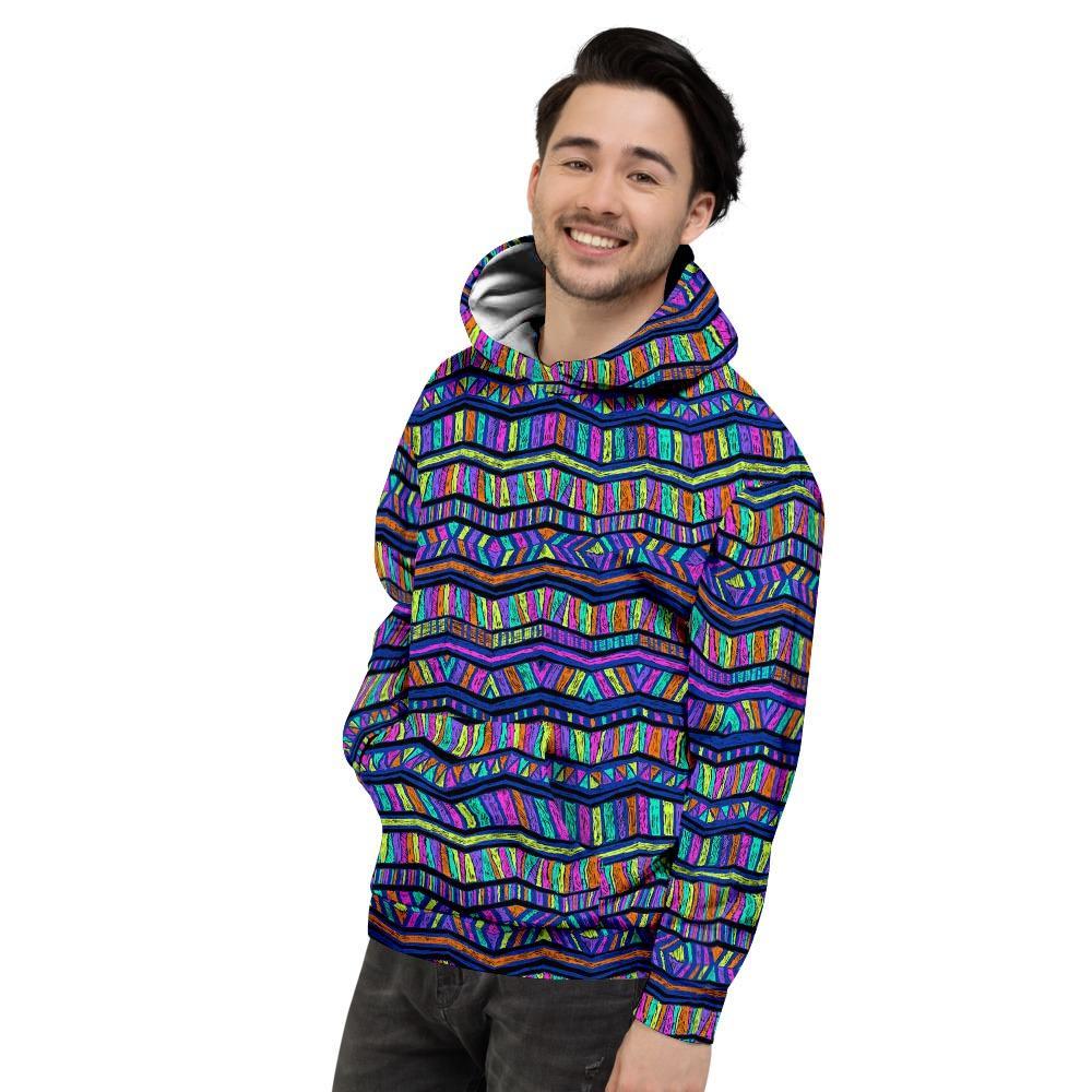 Multicolor Indian Aztec Doodle Elements Abstract Mens Full Size Hoodie
