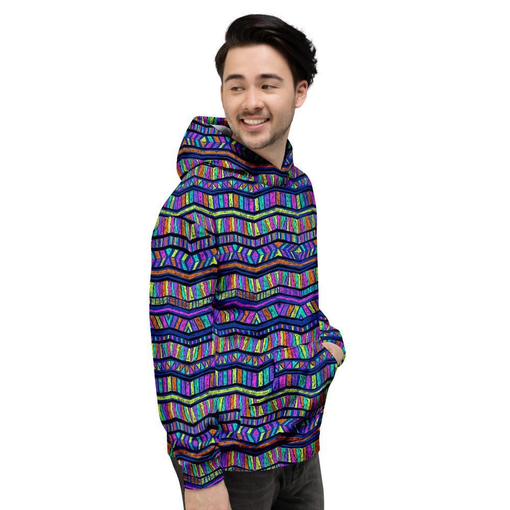 Multicolor Indian Aztec Doodle Elements Abstract Mens Full Size Hoodie