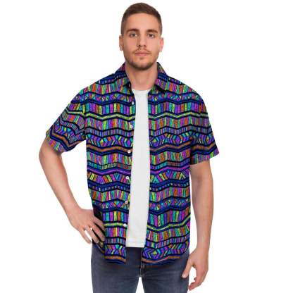 Multicolor Indian Aztec Doodle Elements Abstract Short Sleeve Button-Up Shirts