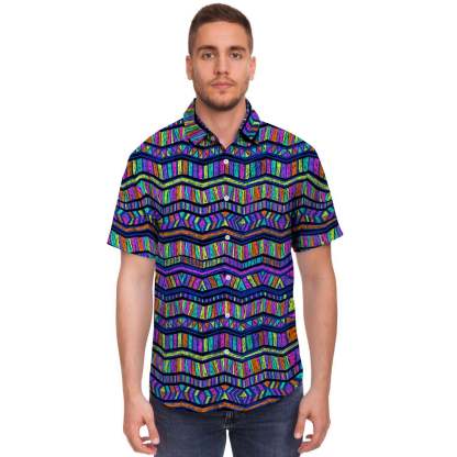 Multicolor Indian Aztec Doodle Elements Abstract Short Sleeve Button-Up Shirts