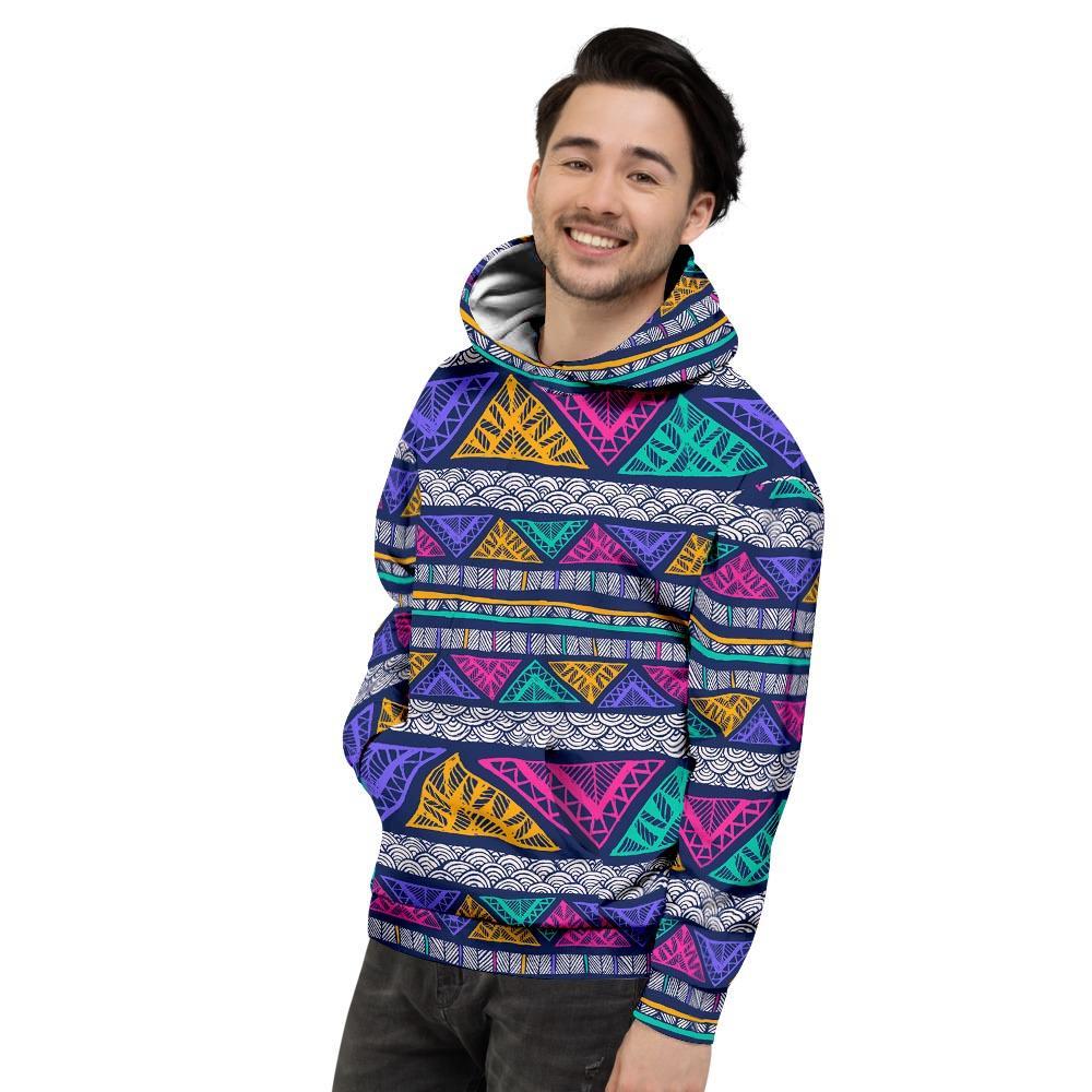 Multicolor Native Aztec Abstract Doodle Mens Full Size Hoodie